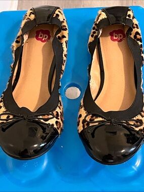 bp Leopard Print Ballet Flats with Black Patent Toe and Bow